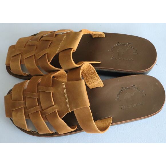 Jerusalem Sandals Tan Leather Fisherman Slide Slip On Mens 13 EU 46 Handmade